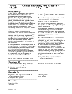 Enthalpy Change Lab Report: Mg and HCl Reaction