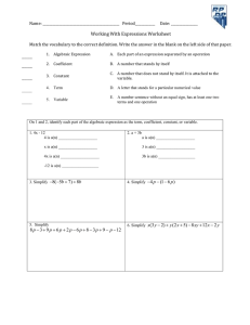 Algebraic Expressions Worksheet: Simplify & Translate