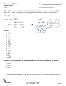Simplify Radicals Worksheet - Geometry Unit 1 Review