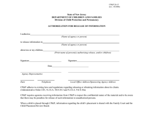 State of New Jersey DEPARTMENT OF CHILDREN AND FAMILIES