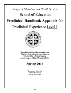 School of Education Preclinical Handbook Appendix for Preclinical Experience Level I