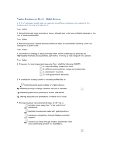 Practice Questions on Ch. 11 – Global Strategy