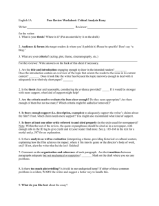 English 1A  Writer:_________________________________  Reviewer:___________________________________ for the writer: