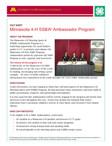 Minnesota 4-H SS&amp;W Ambassador Program FACT SHEET ABOUT THE PROGRAM