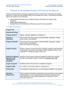 Proposal for Re-packaged Program with Existing Fee Approval