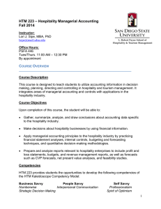 – Hospitality Managerial Accounting HTM 223 Fall 2014 C