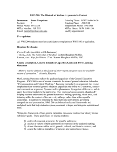 RWS 200: The Rhetoric of Written Arguments in Context  Instructor: Janet Tempelton