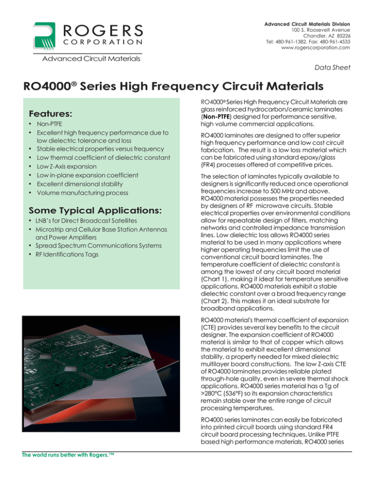 ROGERS CORPORATION: RO4000 High Frequency Materials Data