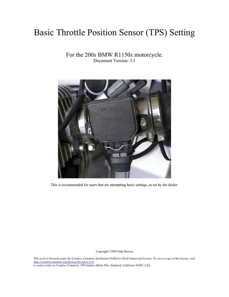 Basic Throttle Position Sensor (TPS) Setting Basic Throttle Position Sensor (TPS) Setting