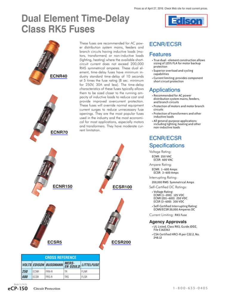 Dual Element Time-Delay Class RK5 Fuses Datasheet
