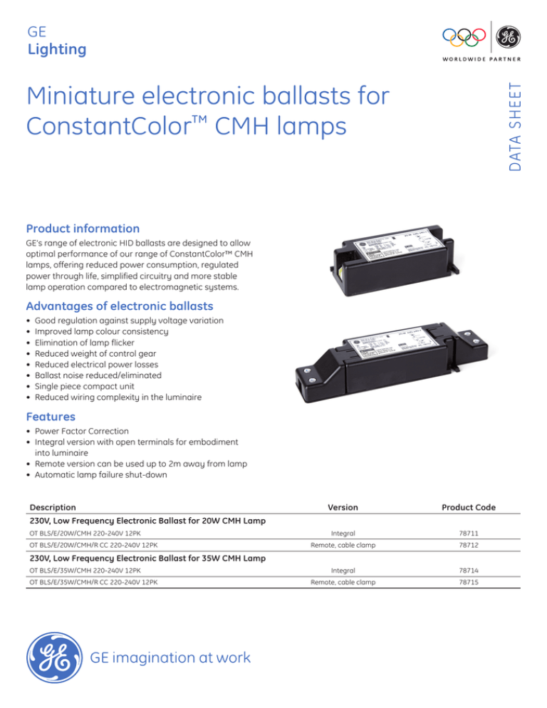 CMH Miniature Ballast Data sheet EN