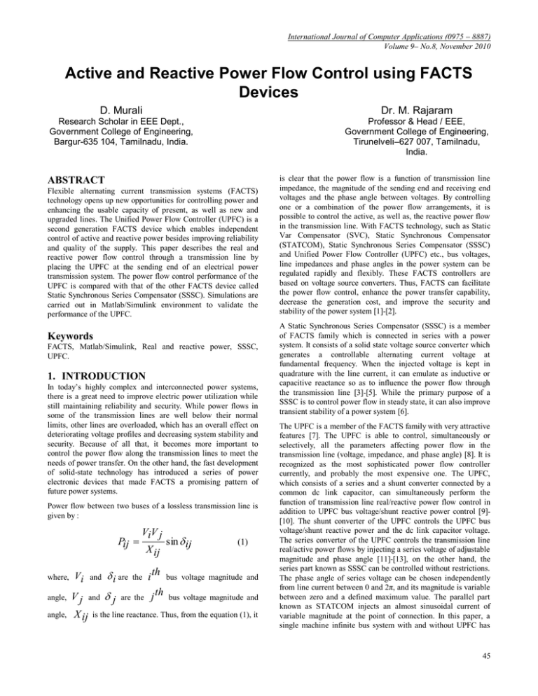 Active and Reactive Power Flow Control using FACTS Devices
