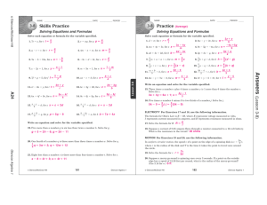 Solving Equations & Formulas Practice Worksheet