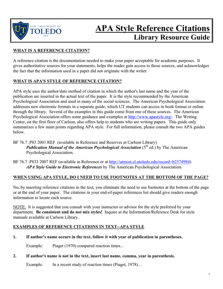 APA Style Reference Citations Guide
