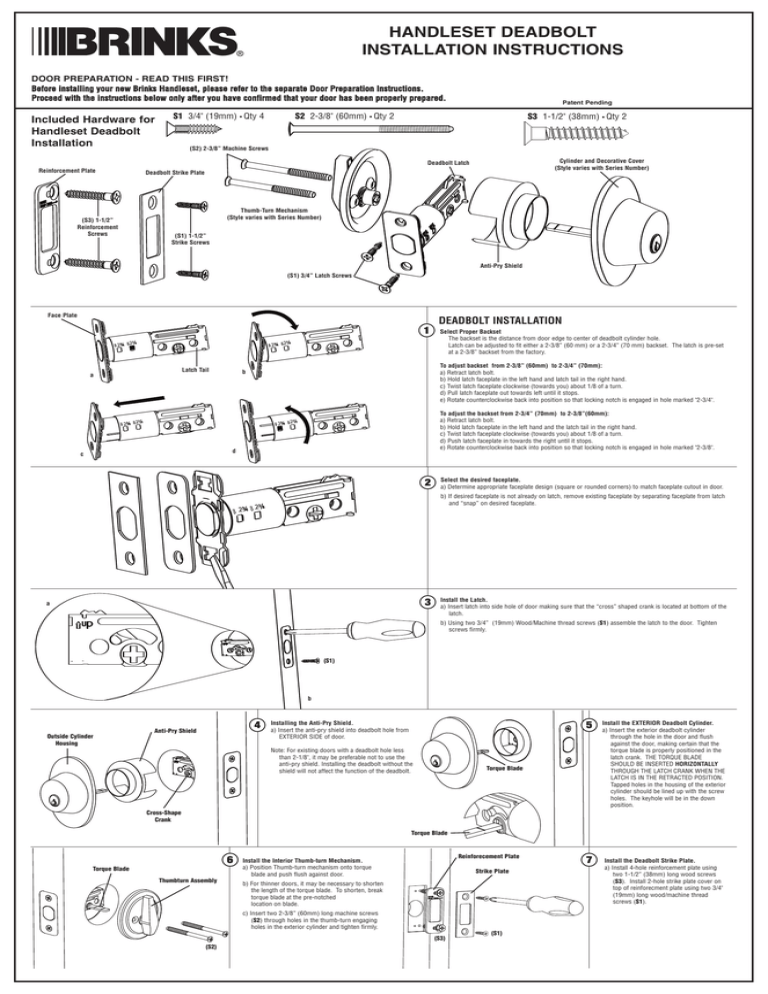 handleset deadbolt installation instructions