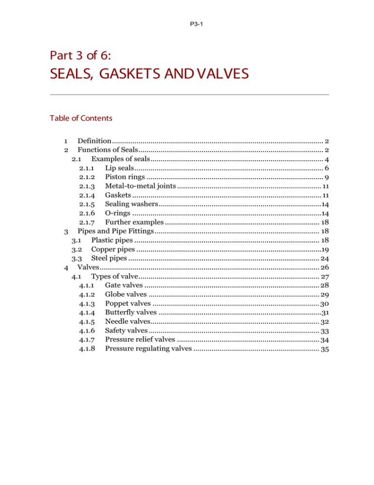 Seals, Gaskets and Valves