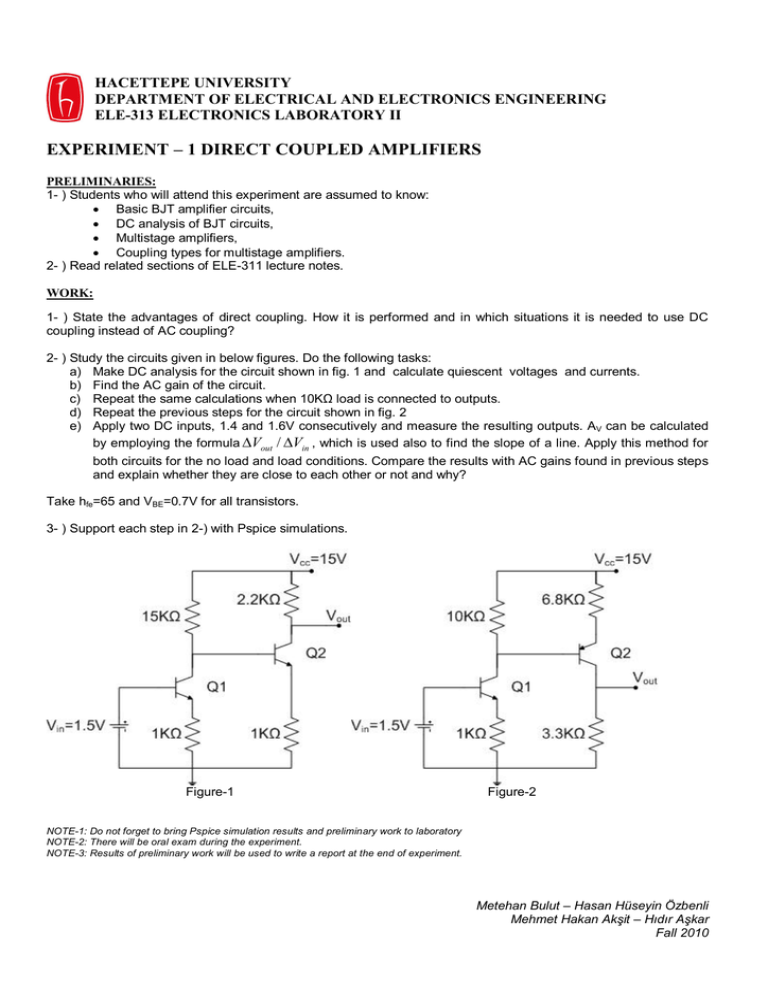 experiment 1 direct coupled amplifiers