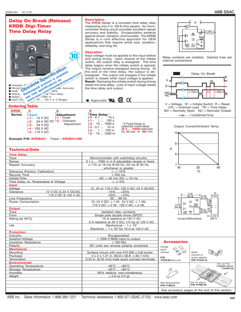 Delay On Break (Release) KRDB DigiTimer Time Delay Relay