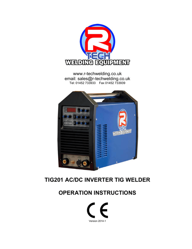 Tig Welder Owners Manual for our RTech TIG201 R