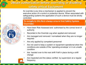 05 LSR Safety Critical Equipment System Override