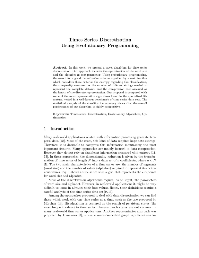 Times Series Discretization Using Evolutionary Programming