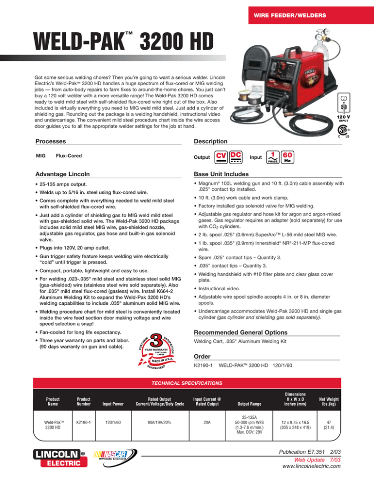 Lincoln Electric Weld Pak 3200hd Parts Manual 6120