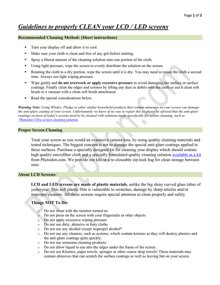 Guidelines to properly CLEAN your LCD / LED screens