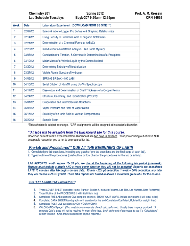 Prelab and Procedures** DUE AT THE BEGINNING OF LAB!!!