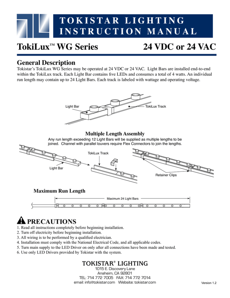 TOKISTAR LIGHTING INSTRUCTION MANUAL TokiLuxTM WG