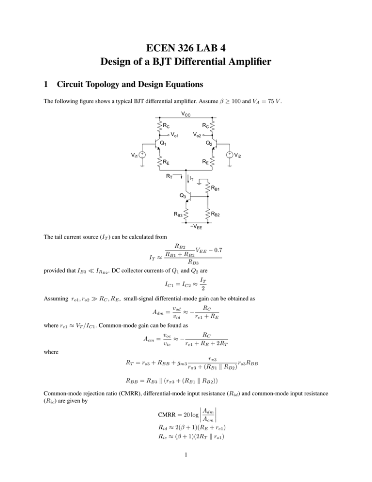 BJT Differential Amplifier Design: Lab Manual