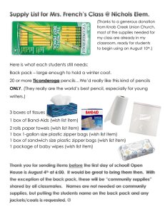 Here is what each students still needs: Back pack – large enough to