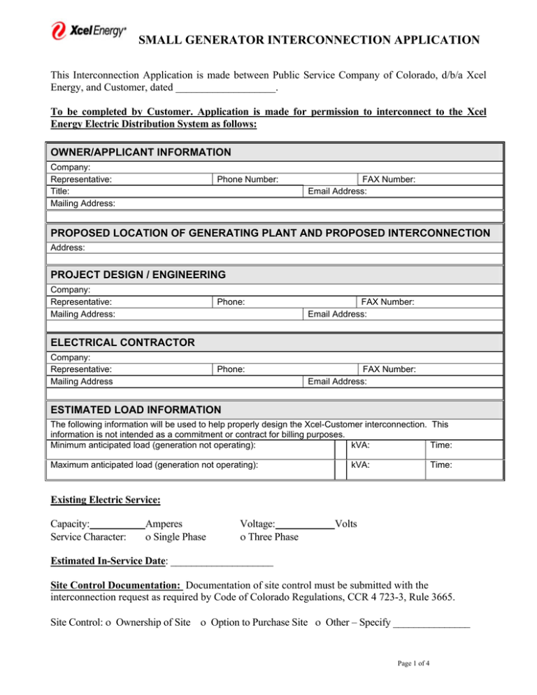 Small Generation Interconnection Application