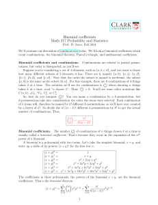 Binomial coefficients Math 217 Probability and Statistics