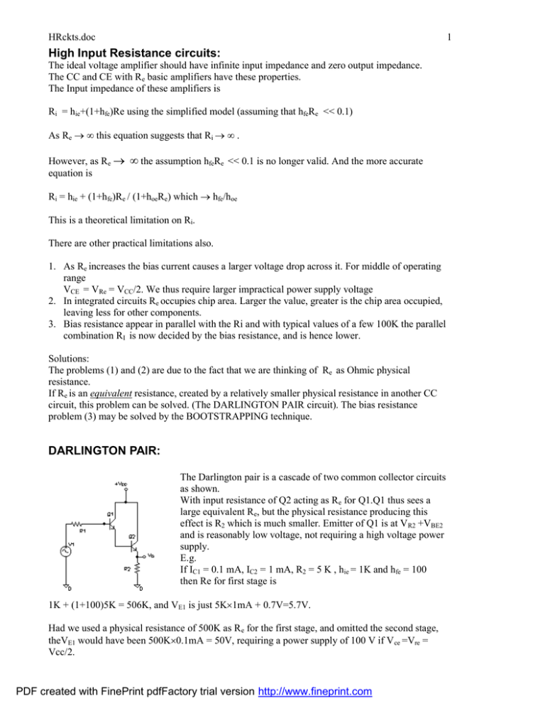 High Input Resistance circuits DARLINGTON PAIR