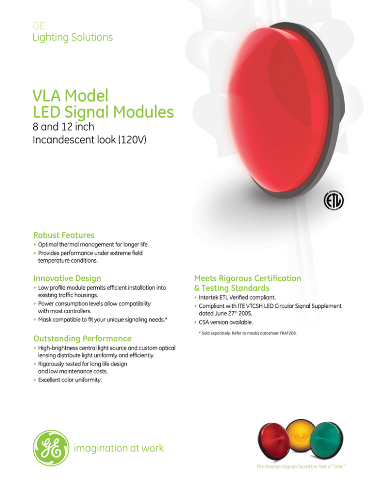 GE VLA LED Signal Modules: 8 & 12 Inch Datasheet