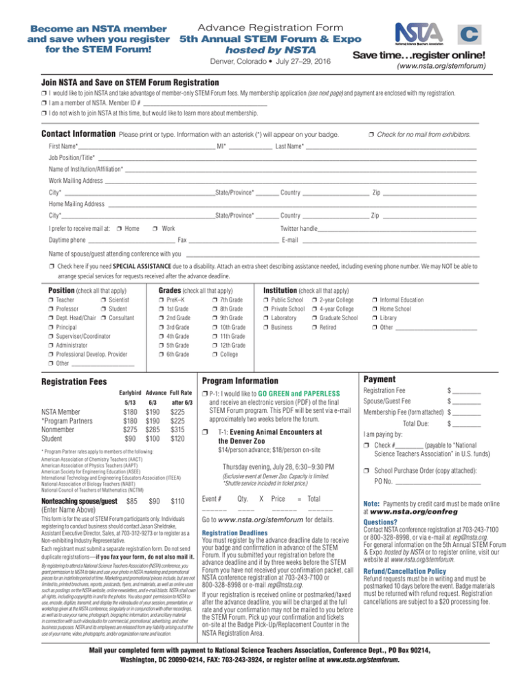 a registration form National Science Teachers Association