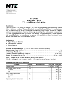 NTE7482 Integrated Circuit TTL, 2−Bit Binary Full Adder