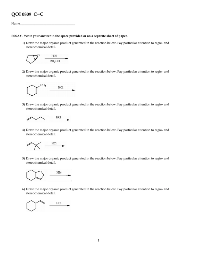 Organic Chemistry Reactions Worksheet
