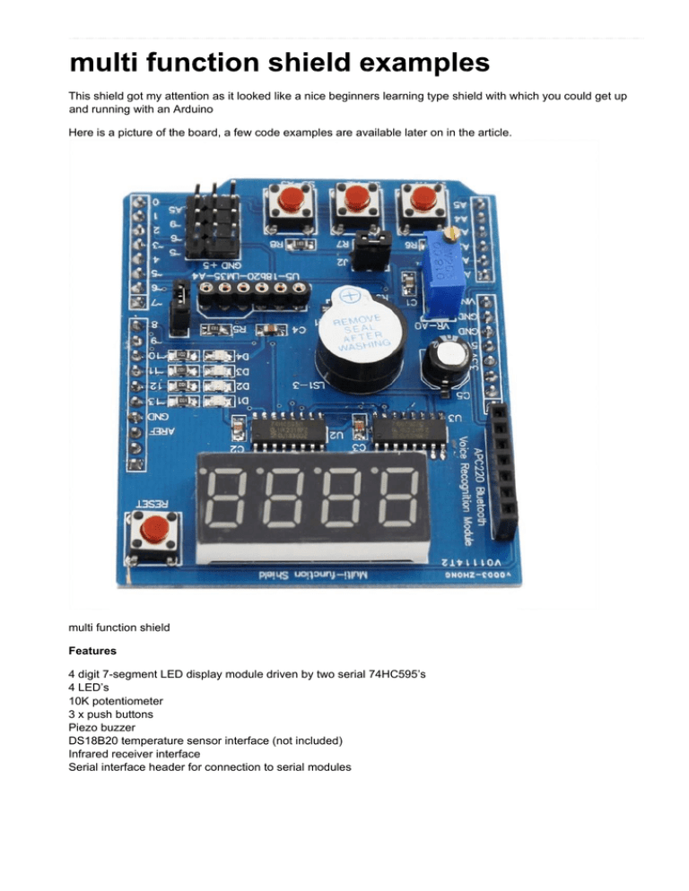 Arduino Multi-Function Shield Guide & Code Examples