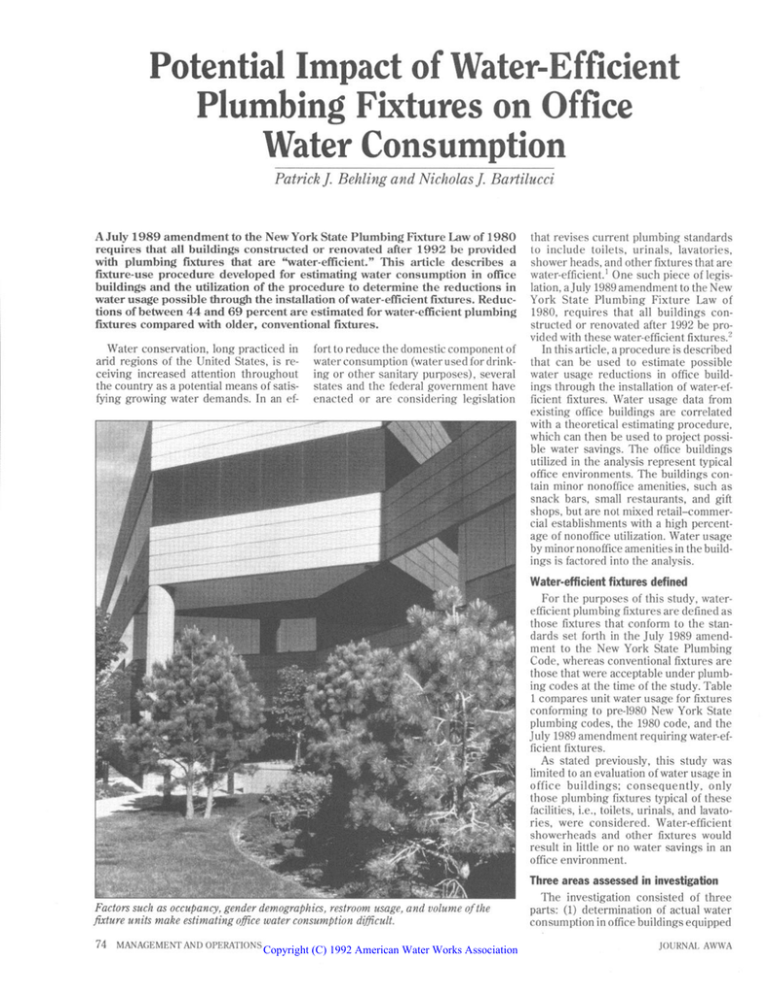 Potential Impact of WaterEfficient plumbing Fixtures on Office Water