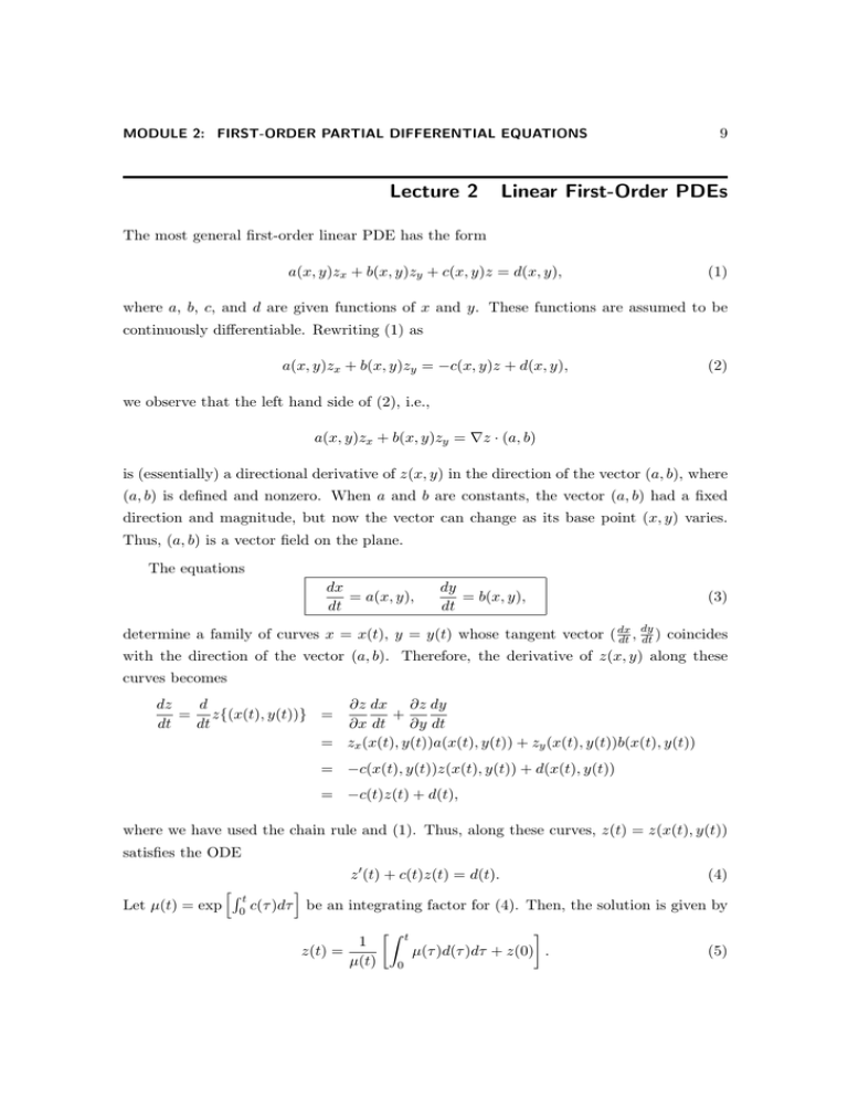 Linear First Order Pdes