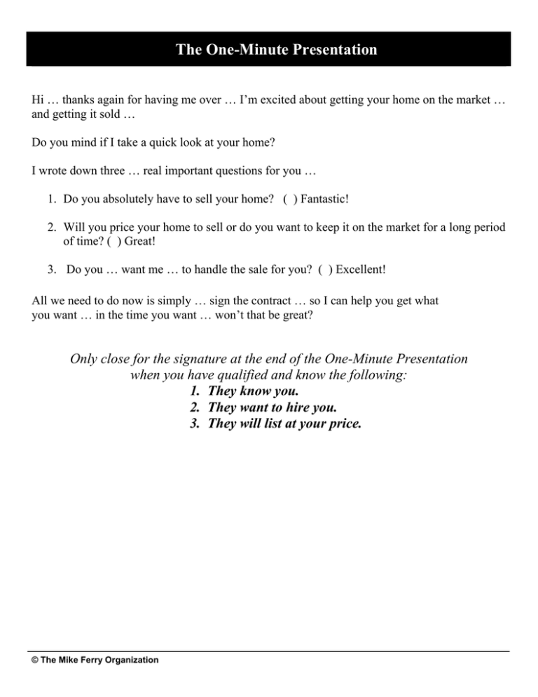 The One Minute Presentation