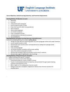 Course Objectives, Student Learning Outcomes, and Promotion