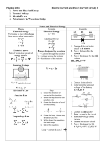 Physics Cheat Sheet: Electric Current & DC Circuits