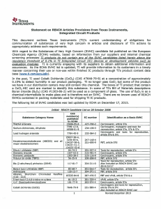 Statement on REACH Articles Provisions from Texas Instruments