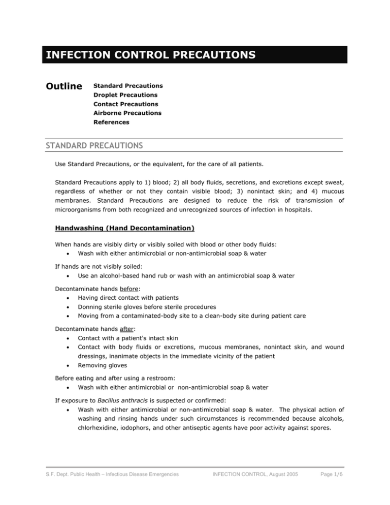 INFECTION CONTROL PRECAUTIONS