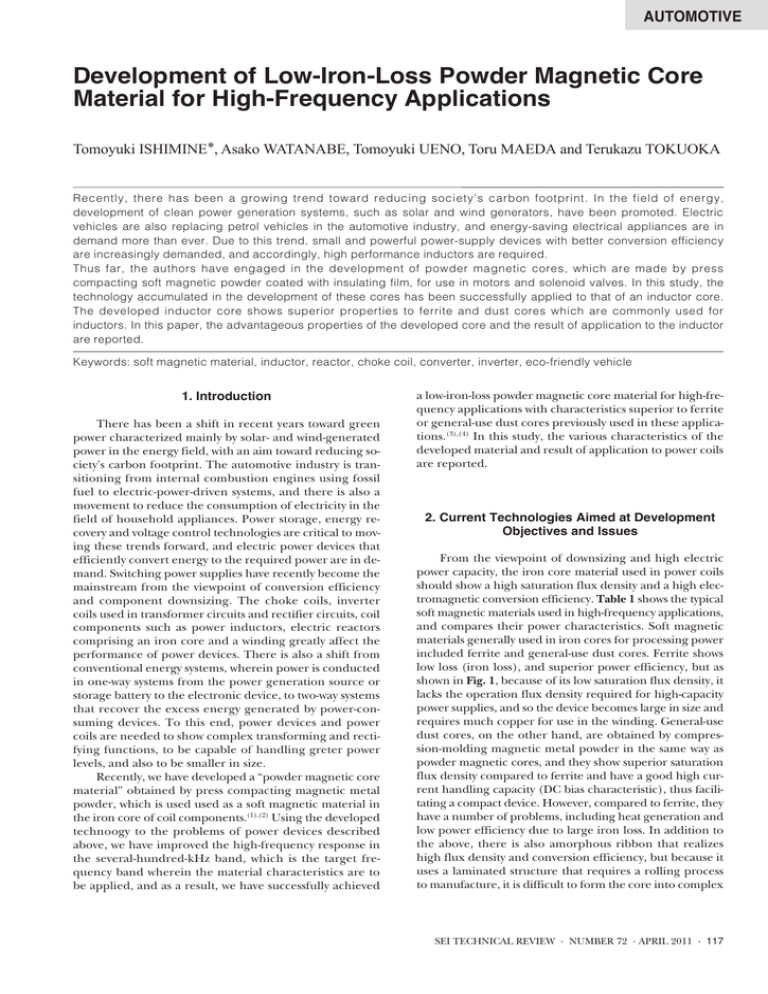 Development of Low-Iron-Loss Powder Magnetic Core Material for
