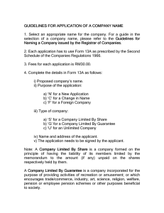 Guidelines for Application For A Company Name