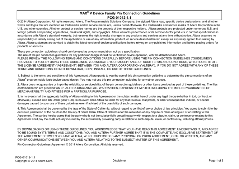 MAX V Device Family Pin Connection Guidelines