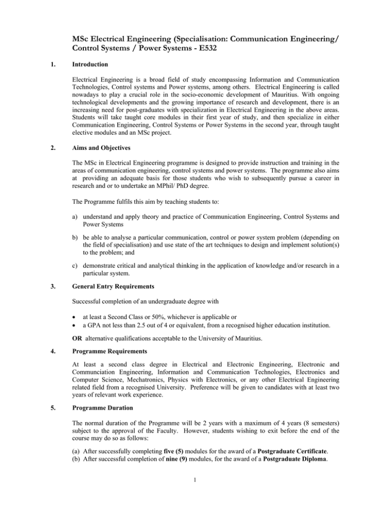 MSc Electrical Engineering (Specialisation